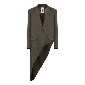 HIGH khaki wool-lyocell blazer jacket with two-button front, flap pockets, and asymmetric draped hem