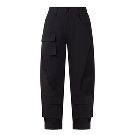 HIGH black cargo-style trousers with side patch pocket, elasticated cuffs, and relaxed wide-leg fit in polyester-elastane blend