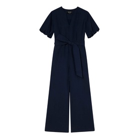 Whistles blue short-sleeve wrap jumpsuit with tie waist and wide-leg trousers