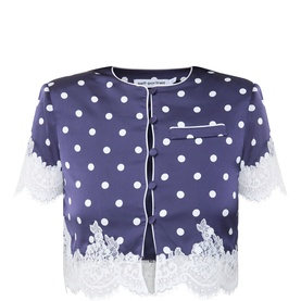 Lace-Trim Polka Dot Blouse