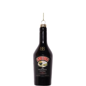 Studio Thie Baileys Bottle Glass Tree Decoration 13cm, hand-painted dark glass bottle design with hanging loop and label detailing