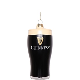 Studio Thie Guinness Pint Glass Tree Decoration, 10cm hand-painted glass ornament with gold hanging loop, dark stout with cream head detail