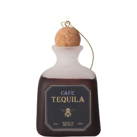 Studio Thie Tequila Bottle Glass Tree Decoration 9cm, frosted glass with dark label, cork stopper, gold hanging loop