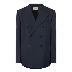 Valentino storm blue virgin wool double-breasted blazer with notch lapels and six dark buttons
