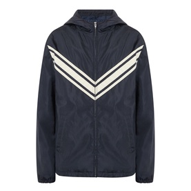 Valentino dark marine casual jacket with beige chevron stripe detail, zip fastening and attached hood, 100% polyamide