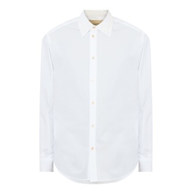 Valentino Tonal Embroidered Shirt in white cotton, point collar, long sleeves, front button fastening and curved hem