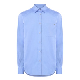 Valentino casual shirt in Cloudless Sky cotton, chest patch pocket with gold-tone logo detail, classic collar, long sleeves, button placket