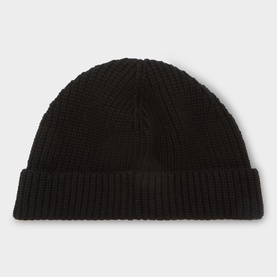 Valentino V-Logo Rib Knit Beanie Hat in black cashmere with turned-up brim and chunky ribbed texture