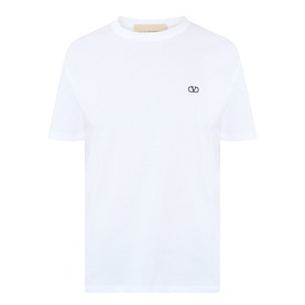 Valentino white cotton T-shirt with embroidered VV logo at chest, crew neck and short sleeves