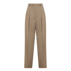 Valentino Pleated Straight-Leg Trousers in camel wool, high-rise with pressed creases, belt loops, and turn-up hems