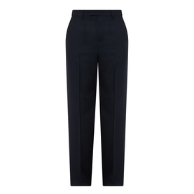 Valentino Pressed Slim-Leg Trousers in storm blue, mid-rise with pressed creases, belt loops, and slim tapered leg in virgin wool