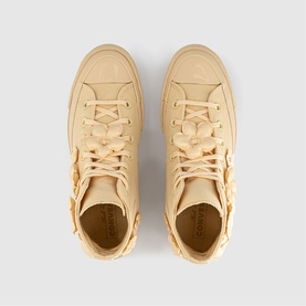 Converse high-top trainers in Golden View, overhead view showing tonal laces, canvas upper and matching gum sole
