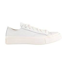 Converse Chuck Taylor low-top trainer in vintage white perforated leather with white laces and chunky cream platform sole