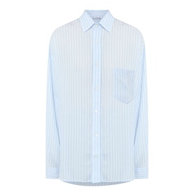 Acne blue striped lyocell shirt with chest patch pocket, pointed collar, and button-front placket