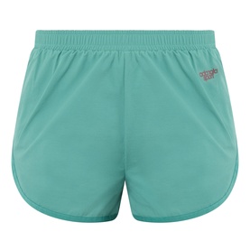 Adanola Eucalyptus Green shorts with elasticated waistband, curved hem, and small logo detail. Lightweight nylon fabric.