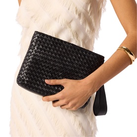 Avah Woven Leather Zip Clutch