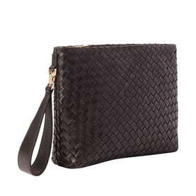 Avah Woven Leather Zip Clutch