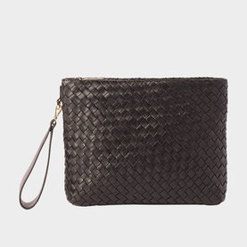 Avah Woven Leather Zip Clutch