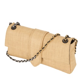 Jacquemus Le Bambino Chaine Shoulder Bag in natural woven leather, flap closure, twisted chain shoulder strap with gold-toned hardware