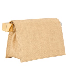 Jacquemus La Pochette Rond Carr&eacute; Clutch in Natural woven leather with gold-tone square closure detail, rolled-top silhouette, tonal stitching