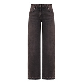 Luisa Cerano wide-leg jeans in washed dark brown denim, high rise with five-pocket styling and contrast stitching detail