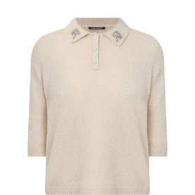 Embellished Knitted Polo Sweater