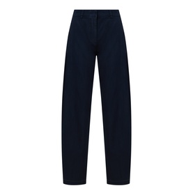 Luisa Cerano dark blue wide-leg cotton trousers with high waist, button fastening, and relaxed straight fit