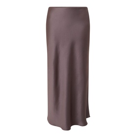 Luisa Cerano olive satin midi skirt with a sleek silhouette, elasticated waist, and flared hem in 100% polyester