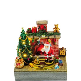 Animated Santa Fireplace Village Scene 31cm