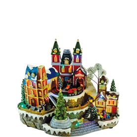 Musical Christmas Village House Decoration with Rotating Tree and Train 30cm