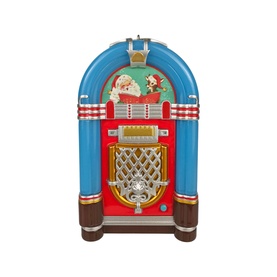 Music Box World Rock-O-Rama Jukebox Musical Christmas Decoration, 50cm, multicolour retro diner-style with LED Santa scene, blue arch and red panels