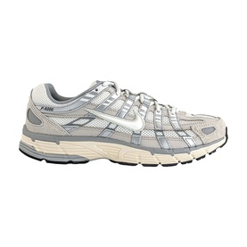 Nike P-6000 trainer in Light Bone and Sail, silver Swoosh, mesh and synthetic upper, off-white midsole, grey rubber outsole