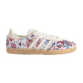 Adidas Gazelle trainer in Liberty off white with floral print upper, cream three stripes, and gum sole