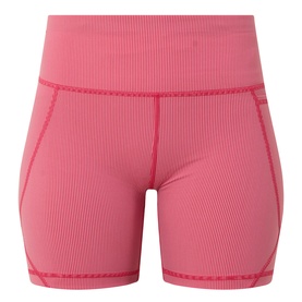Sweaty Betty shorts in Red Micro Stripe Print, high-waisted ribbed design with contrast stitching and side pockets
