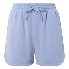 Pale blue jersey shorts with elasticated drawstring waist and side pockets, relaxed fit