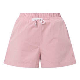 Sweaty Betty shorts in pink and white stripe with elasticated waistband and white drawstring tie