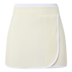 Sweaty Betty Tennis Skort in yellow and white, wrap-front overlay, elasticated white waistband, lightweight fabric