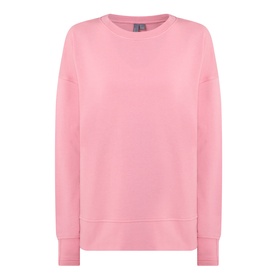Pink crew neck sweatshirt with long sleeves, ribbed cuffs and hem, relaxed fit