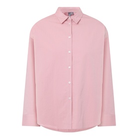 Sweaty Betty Summer Stripe Shirt in Pink White Stripe, oversized white tee with small pink cross logo embroidered on chest