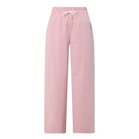 Pink wide-leg trousers with elasticated drawstring waist and side pockets, shown flat against white background
