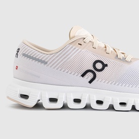 On Running trainer in Sand Wolf colourway, lightweight knit upper, lace fastening, chunky white CloudTec sole.