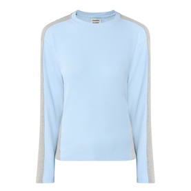 Damson Madder blue long-sleeve top with grey contrast side and sleeve panels, crew neck, 100% cotton