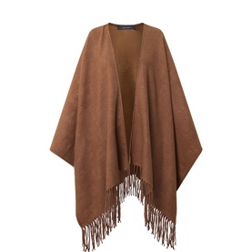 Jacquard Logo Fringed Poncho
