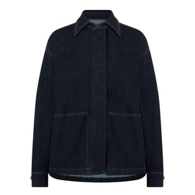 Elena Miro Patch Pocket Denim Overshirt in dark blue with point collar, tobacco stitching, concealed button placket and large patch pockets
