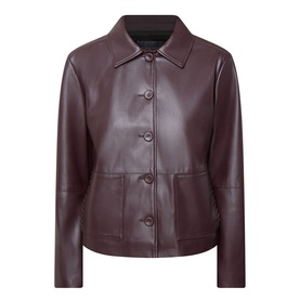 Elena Miro jacket in Must, faux leather finish, point collar, button-front fastening, front patch pockets, fitted silhouette