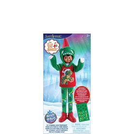 Elf on a Shelf green dinosaur costume elf toy in packaging, poseable figure with festive outfit, ages 3+