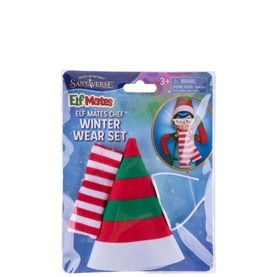 Elf on a Shelf Elf Mates Chef Winter Wear Set in multi, including red and white striped hat and green elf hat accessory pack