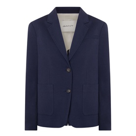 Gant Single-Breasted Piqu&eacute; Blazer in blue with notched lapels, two-button fastening, chest pocket, and patch pockets