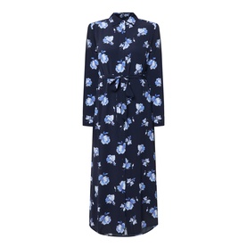 Gant blue floral print midi shirt dress with long sleeves, tie waist, and button-front, in 100% viscose
