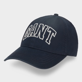 Gant navy cotton baseball cap with embroidered arch logo lettering, structured crown and curved brim
